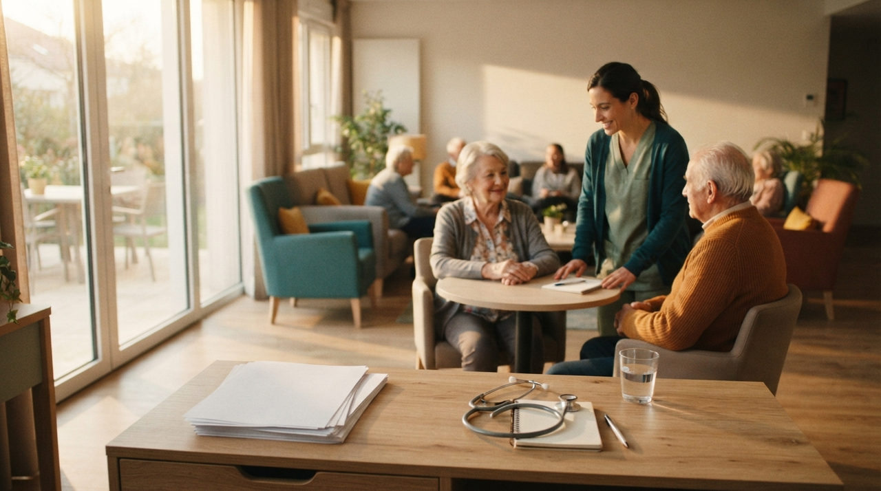 Bâtiment d’un établissement pour personnes âgées vu de l’extérieur