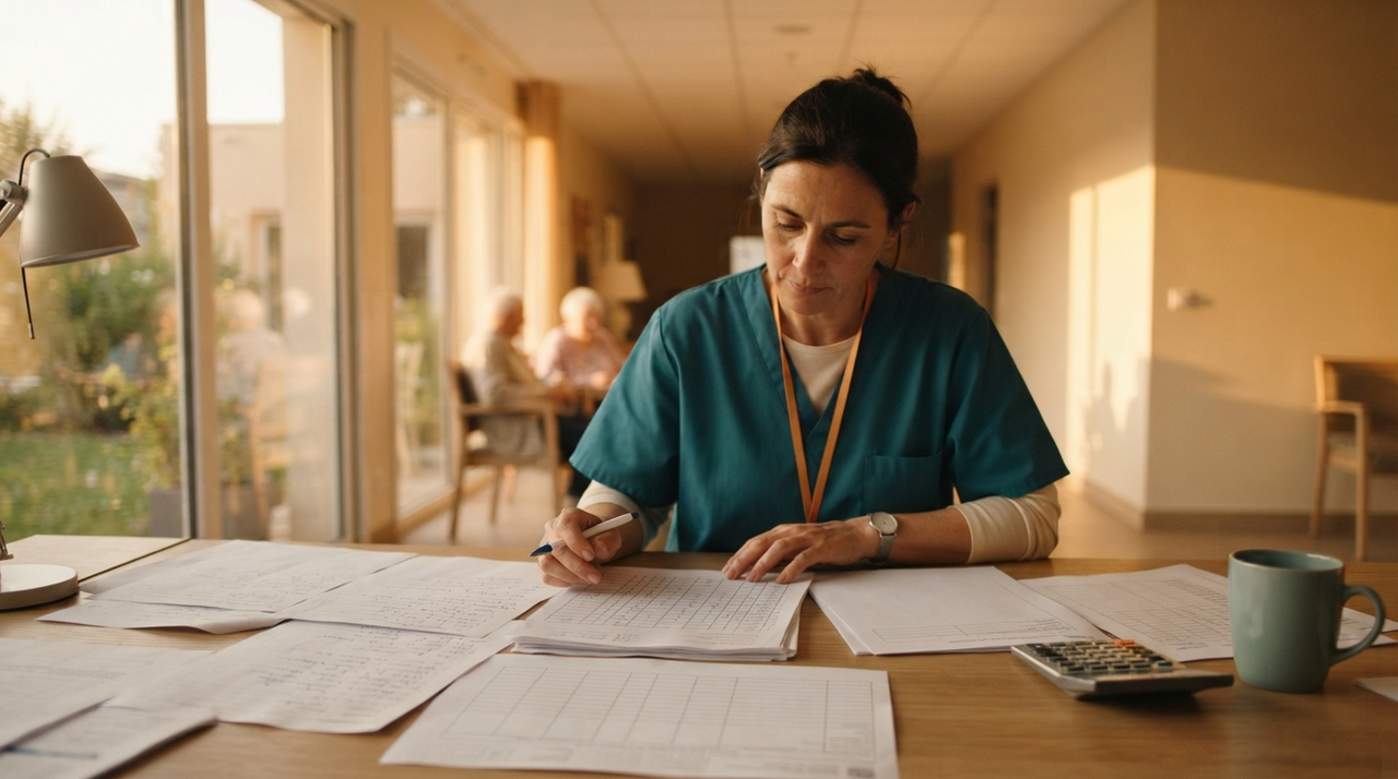 Médecin coordonnateur consultant un dossier de résident en établissement