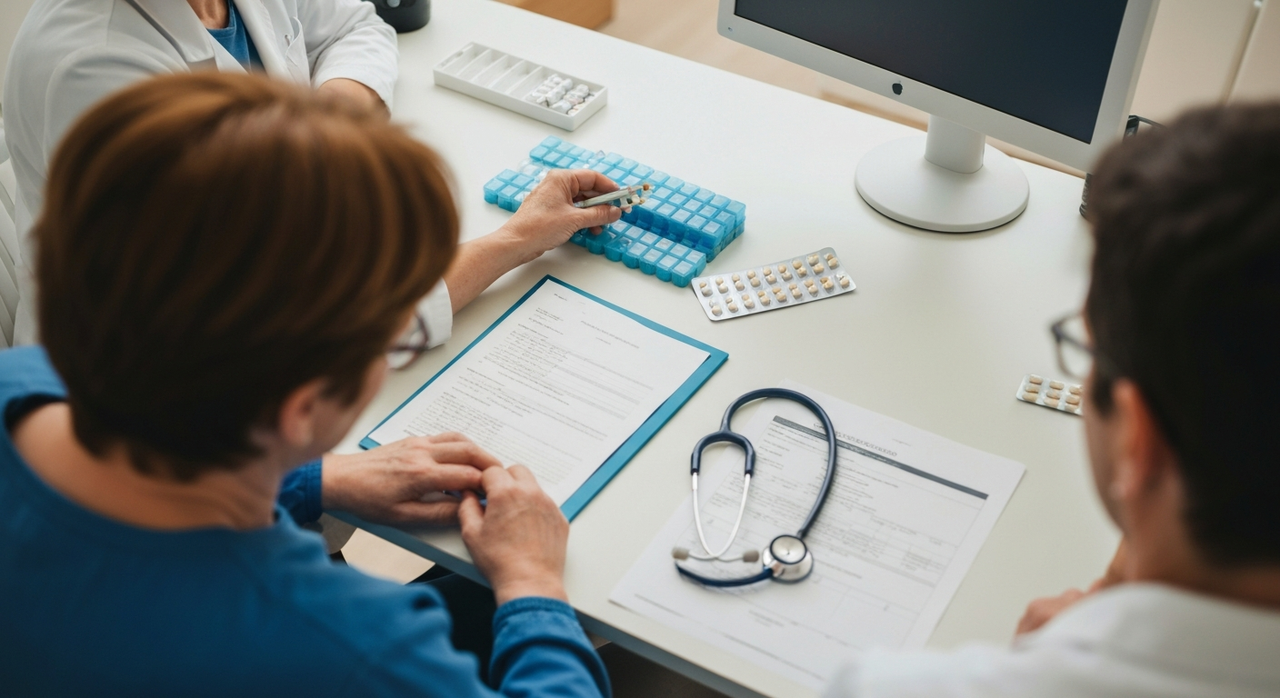 Infirmière en pratique avancée réalisant un test rapide d'orientation diagnostique en présence d'un médecin coordonnateur en EHPAD
